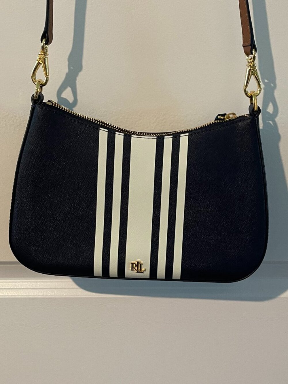 *Rare* NWOT Lauren Ralph Lauren Striped Leather Medium Danni Bag - Picture 3 of 12